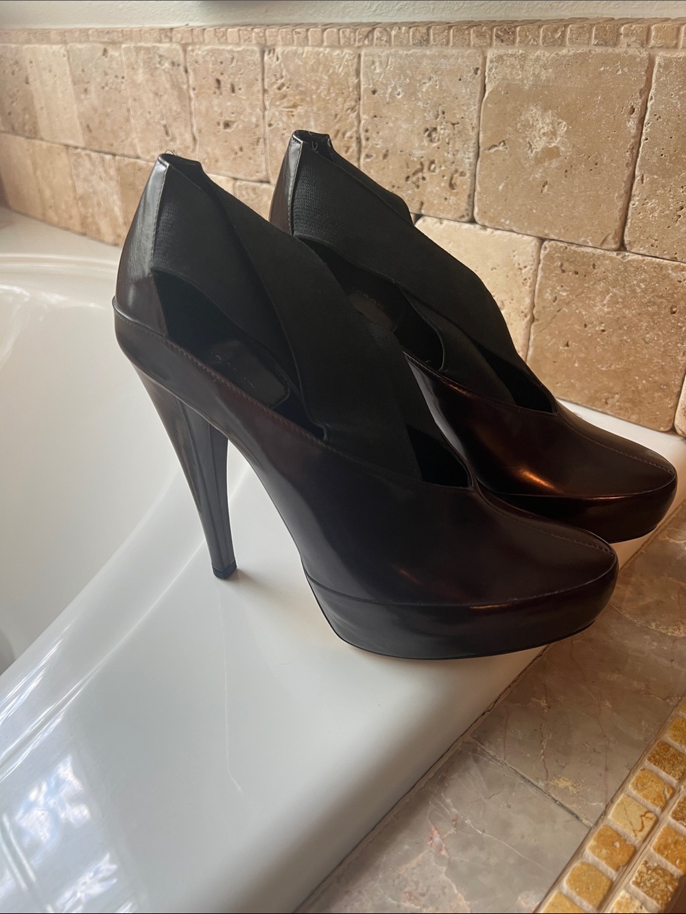 Donna Karan Black Leather Platform Stiletto Pumps